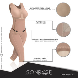 Fajas SONRYSE 010 | Colombian Shapewear Knee Lenght with Built-in bra & High Back | Post Surgery and Postpartum Use - Pal Negocio